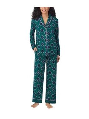 NEW Room Service Women's XL Shawl Collar Pajama Set Green Polyester & Spandex